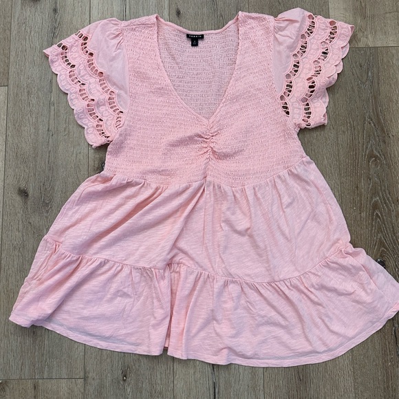 Torrid Curve Tops - Torrid Pink Flowy Eyelet Flutter Sleeve top 2